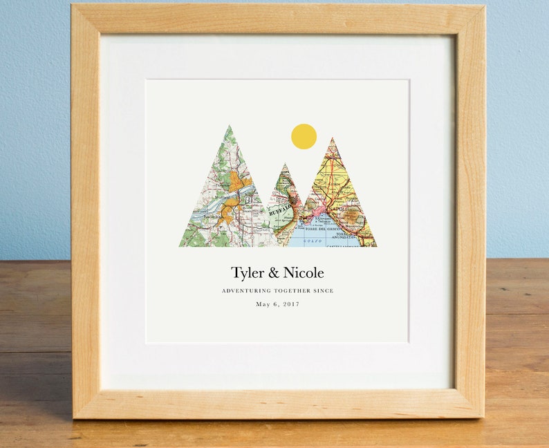 Adventure Together® Map Mountain Personalized Wedding Gift or Anniversary Gift for Couples image 1