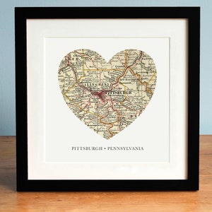 Pittsburgh Pennsylvania Heart Map Print, Pittsburgh Map Print, Custom City Print, Pennsylvania Art, Gift for Couple, Map Art, Housewarming