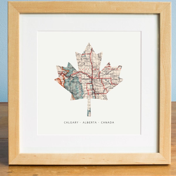 Canada Maple Leaf Map - Map of Calgary, Calgary Alberta Map, Maple Leaf, Canada Map, Gift for Canadian