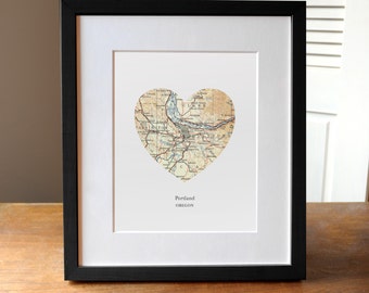 Portland Heart Map Print, Oregon Art, Portland Art, Custom City Print, Northwest Print