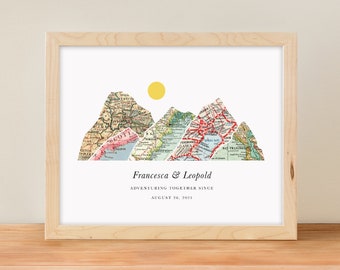 Mountain Print, Where We Met Map, Personalized Map Print, Wedding Gift for Couple, Anniversary Gift for Him, Engagement Gift for Bride