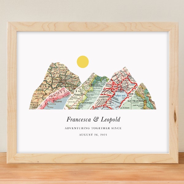 Mountain Print, Where We Met Map, Personalized Map Print, Wedding Gift for Couple, Anniversary Gift for Him, Engagement Gift for Bride