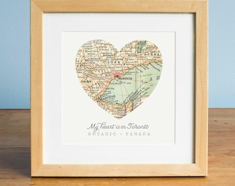 Custom Heart Map Print: Personalized City Hometown Art