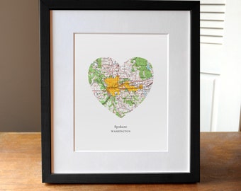 Spokane Washington Heart Map Print, Spokane City Art, Washington Map Print, Custom City Art