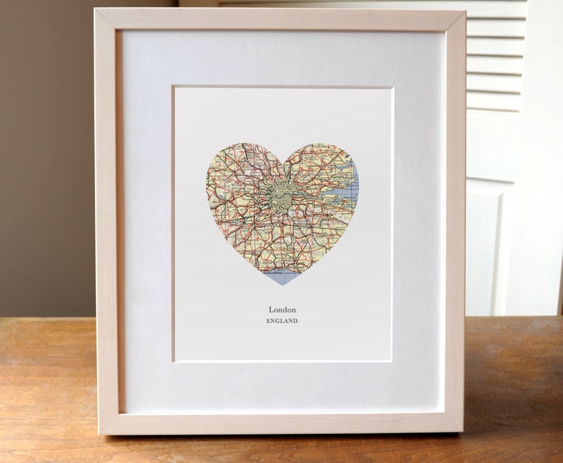 London Heart Print, London Map Print, Heart Map Print, Choose any hometown, Custom Valentines Gift, Valentines Day Print image 2