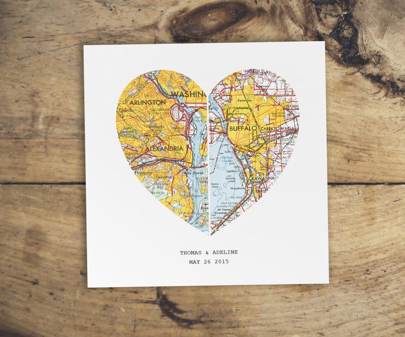 Wedding Gift, Heart Map Wedding Gift Art, Anniversary Gift, Custom Wedding Gift, Anniversary Print, Gift for Couple, Wedding Map Art image 3