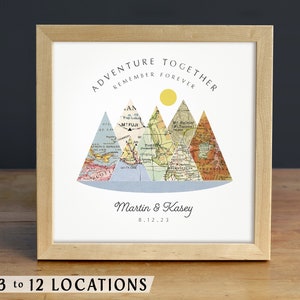 Carte de la montagne Adventure Together®, cadeau de Noël personnalisé, cadeau pour parents, cadeau pour petite amie, cadeau d'anniversaire, cadeau pour future mariée