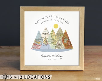 Adventure Together® Map Mountain Personalized Christmas Gift, Gift for Parents, Gift for Girlfriend, Anniversary Gift, Gift for Bride to be