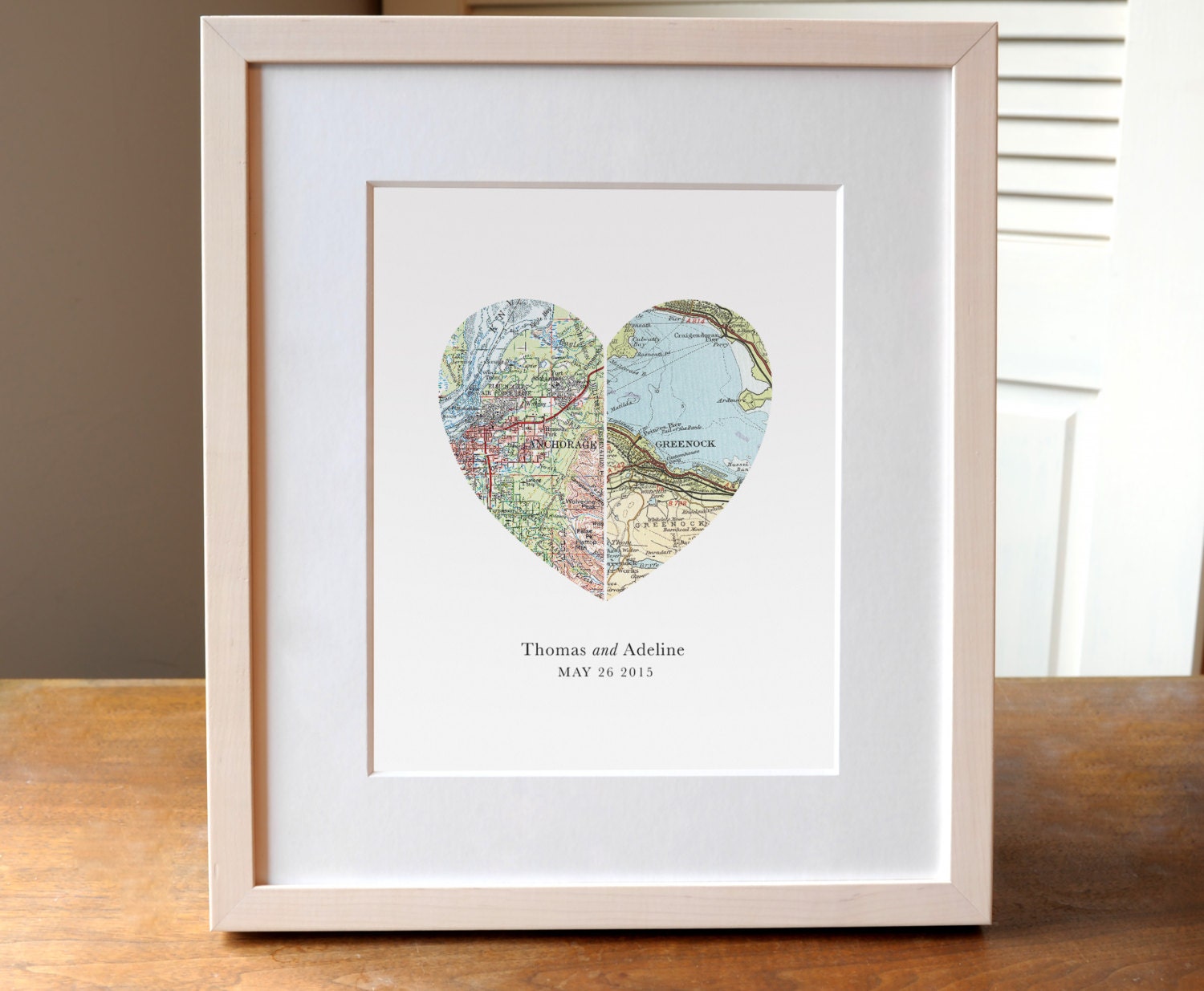 Decoupaged Heart Map Custom Heart Map Print, Wedding Anniversary Gift - Etsy