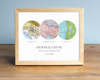 Vintage Map Art mit personalisiertem Text und beliebigen Orten