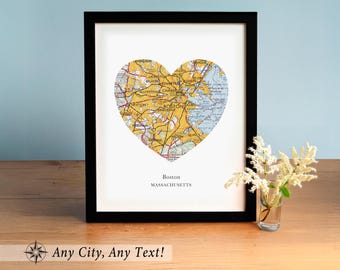 Custom Heart Map Print: Any City, Personalized Text