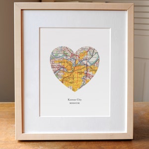 Kansas City Heart Map Print, Kansas City Map Art, MO KS Map Gift, Heart Map Print, Gift for Friend, Anniversary gift image 1