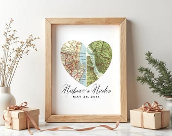 Personalisierte Herzkarte Kunstdruck: Individuelles Paar Geschenk