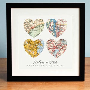 Valentinstag Vier Herzen Vintage Karte Personalisierter Kunstdruck mit benutzerdefinierten Schriftnamen Romantisches Geschenk