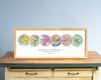 Wedding Map Art, Personalized Romantic Christmas Gift, Gift for Couple, Gift for Parents, Anniversary Gift, Gift for Grandparents, 6 Circles