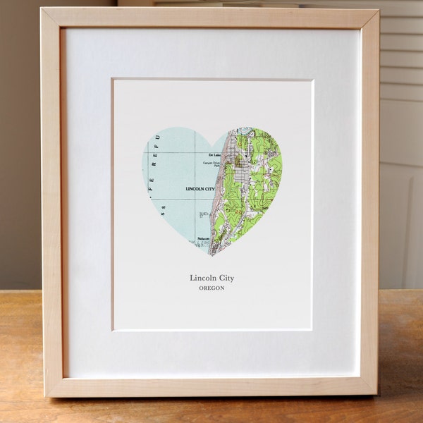 Lincoln City Oregon Heart Map Print, Small Town Map Art, Hometown Map Gift, Heart Map Print, Gift for Friend, Anniversary gift