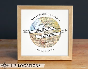 Couple Map Gift, Wedding Gift For Couple, 1 year anniversary gift for boyfriend, anniversary gift for parents, first anniversary gift him