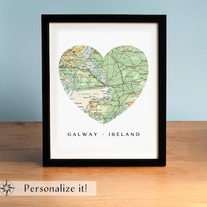 Galway Ireland Heart Map Art Print - Personalize it to feature any city in the world and with custom text if desired