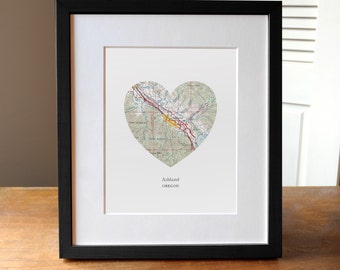 Ashland Oregon Heart Map Print, Ashland City Map Art, Oregon Art, Custom City Print