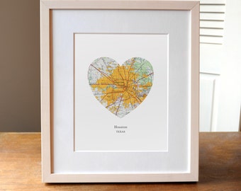 Houston Texas Heart Map Print, Texas Art Print, Houston Map Art, Custom City Print