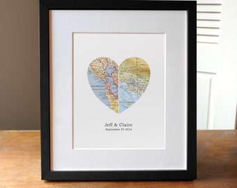 Custom Heart Map Wedding Gift, Heart Map, Gift for Couple, Anniversary Gift, Engagement Gift - 1st anniversary