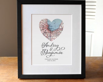 Heart Map Print, Wedding Gift for Couples, Wedding Gift Art, Wedding Anniversary Gift, Engagement Gift, Gift for Parents