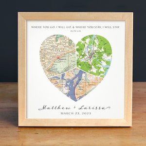 Custom Bible Verse Map Print, Wedding Gift for Couple, Heart in Heart Print, Ruth 1:16, Christian Gift, Anniversary Gift, Travel Quote