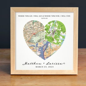 Custom Bible Verse Map Print, Wedding Gift for Couple, Heart in Heart Print, Ruth 1:16, Christian Gift, Anniversary Gift, Travel Quote