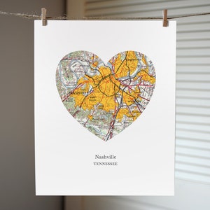 Nashville Heart Print, Tennessee Map Print, Map Heart Print, Custom City Print