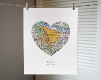 Portland Heart Map, Portland Map, Oregon Print, Heart Map Print, Choose any hometown, Custom Valentines Gift, Valentines Day Print