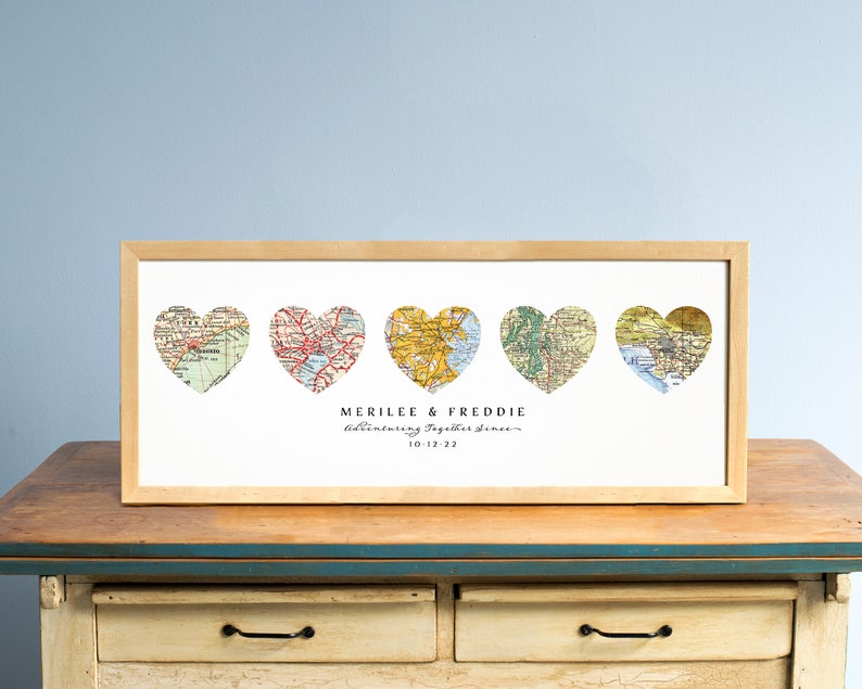 Heart Map Personalized Framed or Unframed Romantic Christmas Gift, Gift for Parents, Gift for Girlfriend, Anniversary Gift, Gift for Friend image 1