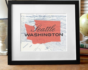 Seattle Washington Print, Seattle Print, Seattle Map Print, Washington State Print, Seattle Art