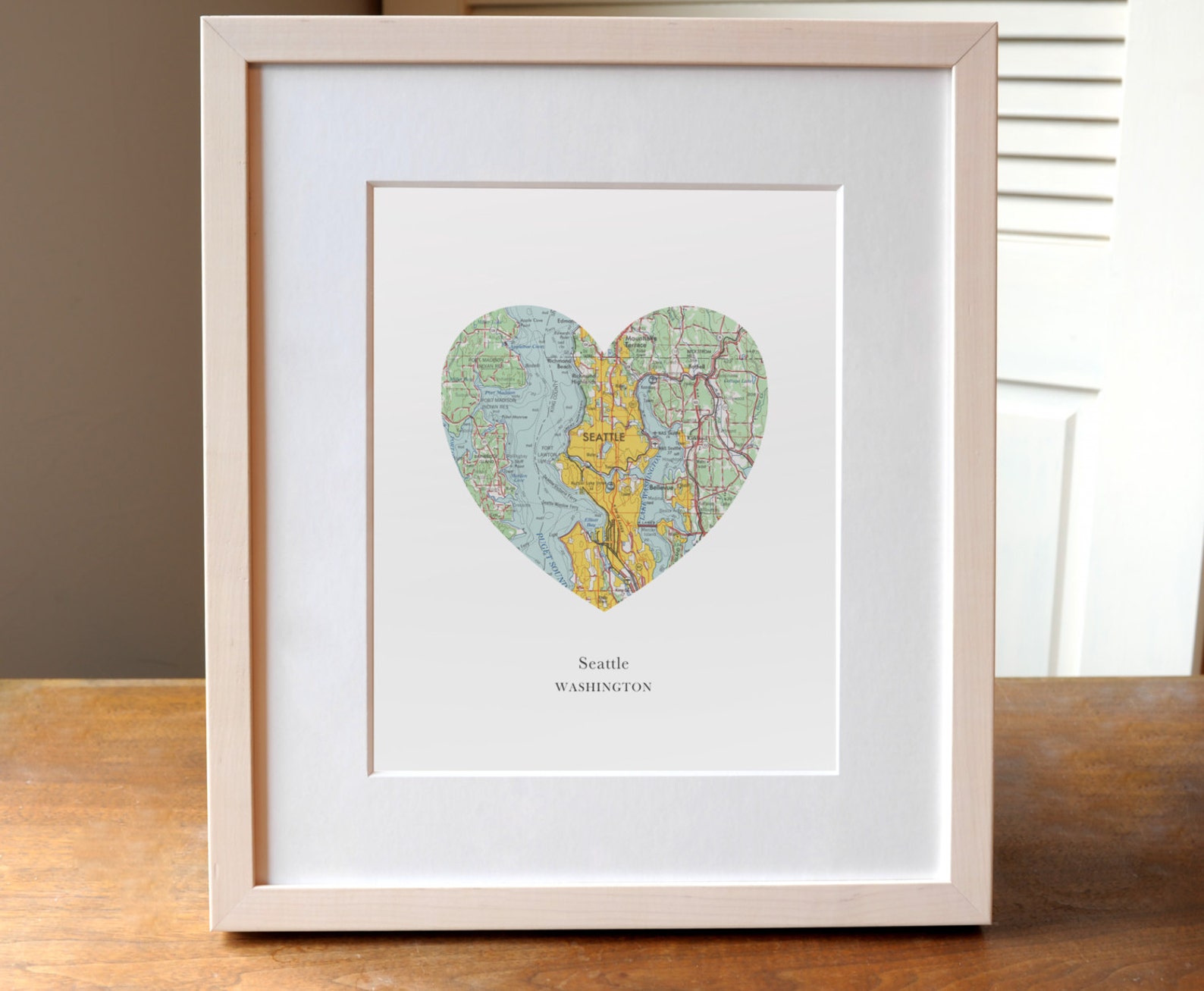 Seattle Heart Print Seattle Art Print Heart Map Print Etsy