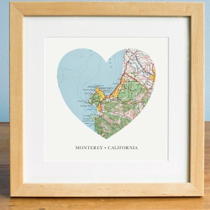 Monterey Heart Print, California Print, Heart Map Print, Gift for Couple, Romantic Gift, Custom Valentines Gift, Valentines Day Print image 1