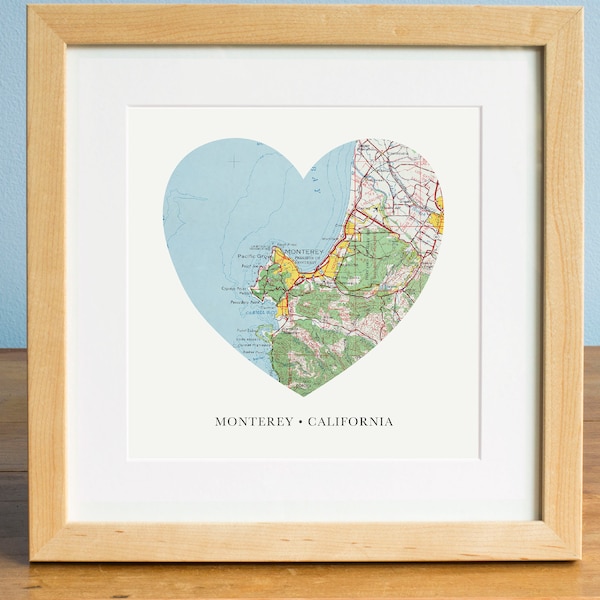 Monterey Heart Print, California Print, Heart Map Print, Gift for Couple, Romantic Gift, Custom Valentines Gift, Valentines Day Print