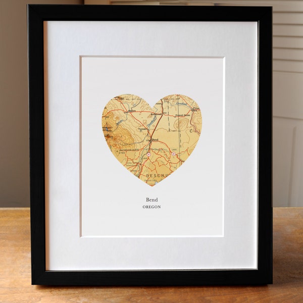 Bend OR Heart Map Print, Oregon Map Art, Bend Oregon Gift, Heart Map Print, Gift for Friend, Wedding gift, Anniversary gift