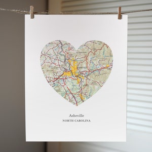 Asheville Heart Map Print, North Carolina City Print, Custom City Map Print, North Carolina Art