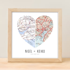 Arte de regalo de boda personalizado, regalo de aniversario, mapa del corazón, regalo de boda personalizado, amante de los viajes, recuerdo, arte de recuerdo