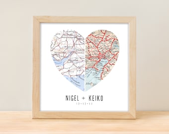 Personalized Wedding Gift Art, Anniversary Gift, Heart Map, Custom Wedding Gift, Travel Lover, Memento, Souvenir Art