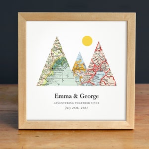 Adventure Together®  Map Mountain Personalized Wedding Gift Art, Gift for Couple, Anniversary Gift, Adventuring, Adventure, Outdoor Lovers