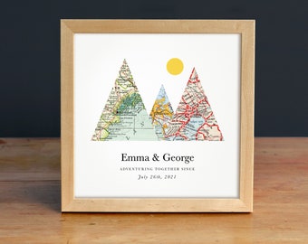 Adventure Together®  Map Mountain Personalized Wedding Gift Art, Gift for Couple, Anniversary Gift, Adventuring, Adventure, Outdoor Lovers