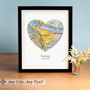 Carte coeur personnalisée avec carte vintage de Portland | Personnalisez le texte, choisissez n'importe quelle ville