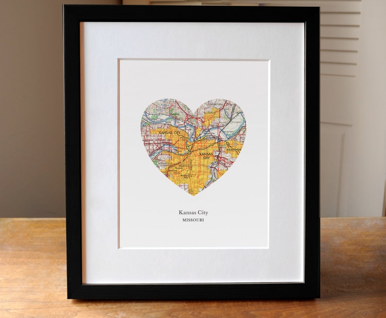 Kansas City Heart Map Print, Kansas City Map Art, MO KS Map Gift, Heart Map Print, Gift for Friend, Anniversary gift image 2