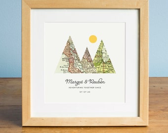 Adventure Together® 2 Map Mountain Vintage Map Personalized Wedding Gift or Anniversary Gift for Couples