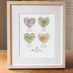 Vier Herz-Weinlese-Karte personalisierte Kunstdruck mit benutzerdefinierten Schreibnamen für Hochzeit, Verlobung, Jahrestag, Valentinstag, Weihnachtsgeschenk