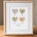 Four Heart Vintage Map Personalized Art Print with Custom Script Names for Wedding, Engagement, Anniversary, Valentines, Christmas Gift 