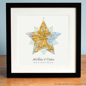 Regalo de decoración náutica con estrella y mapa personalizado: regalo de San Valentín, boda, aniversario y compromiso para parejas