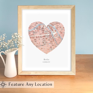 Impression de coeur de Berlin, impression de carte de l'Allemagne, impression de carte de coeur, choisissez n'importe quelle ville natale, cadeau personnalisé de Saint-Valentin, impression de Saint-Valentin