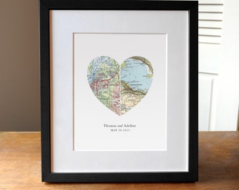 Custom Heart Map Print, Wedding Anniversary Gift