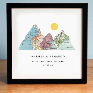 Samen avontuur 3-5 natuurlijke kaart bergprint - gepersonaliseerd huwelijkscadeau voor koppels, jubileumcadeau, cadeau voor reiziger, zinvol
